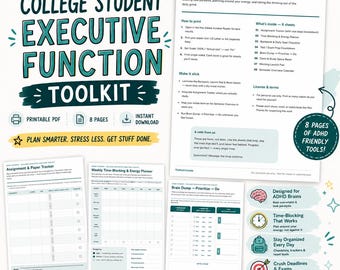 ADHD College Student Planner Printable, Exam Study Planner PDF, Syllabus Deadline Tracker, University Class Schedule Organizer, 2026-2027