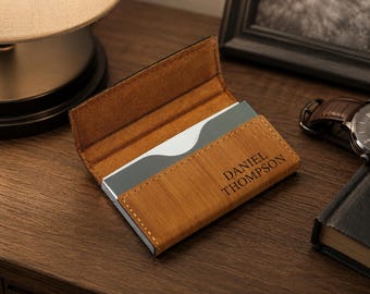 Personalized Business Card Holder, Engraved Leather Card Wallet, Professional Gift for Men Women, Christmas Gift, Card Case