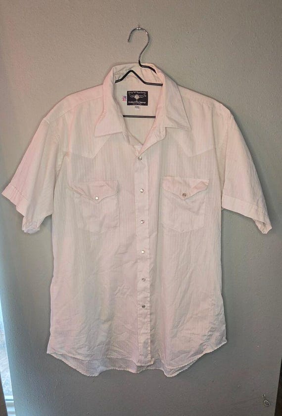 Vintage Flying R Ranchwear Shirt Men XL White Pearl Snap Western USA 80s