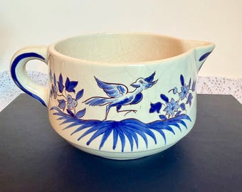 Vintage French Charolles Hand Painted Ceramic Creamer Pitcher Blue White Cottage Decor