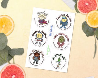Captain Butter and Friends™ Kiss-Cut stickervel | Kawaii-personagestickers | Kinderstickers | Geconditioneerd voor vriendelijkheid