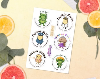 Captain Butter and Friends™ Kiss-Cut stickervel | Kawaii-personagestickers | Kinderstickers | Geconditioneerd voor vriendelijkheid