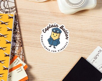 Pilot Captain Butter™ gestanste magneet | Kawaii-botermagneet | Leuke koelkastmagneet | Captain Butter and Friends™ | Geconditioneerd voor vriendelijkheid