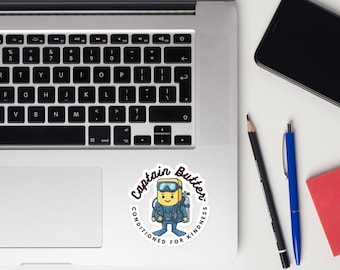 Captain Butter™ Diver kiss-cut sticker | Kawaii-sticker | Leuke sticker scuba-duiker | Captain Butter and Friends™ | Geconditioneerd voor vriendelijkheid