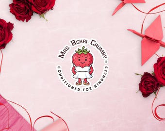 Mevr. Berri Crumby™ kiss-cut sticker | Sticker Kawaii aardbei | Leuke voedselsticker | Captain Butter and Friends™ | Geconditioneerd voor vriendelijkheid