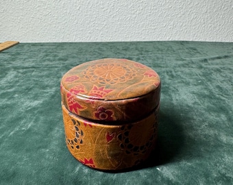 Vintage Indian Tooled Leather Nesting Trinket Boxes Boho Storage Set Handmade