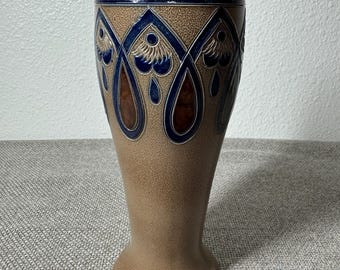 Vintage Merkelbach West Germany Art Pottery Vase Blue Brown Mid Century Decor
