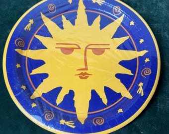 Vintage Celestial Sun Paper Plates Sealed Set Retro Party Decor Astrology Theme