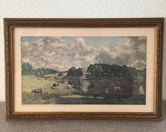 Vintage John Constable Wivenhoe Park Framed Lithograph Print Gold Frame Cottagecore Wall Art