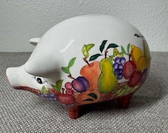 Vintage Annaco Creations Fruit Piggy Bank Ceramic Pig Coin Bank Farmhouse Kitchen Decor