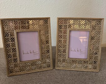 Set of 2 Nicole Miller Gold Geometric Metal Picture Frames 3.5x5 Tabletop Decor