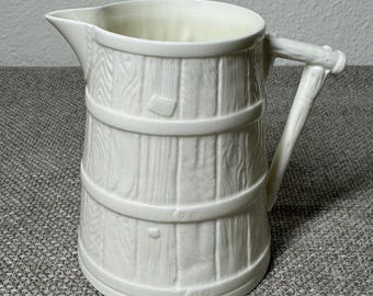 Vintage Royal Worcester Barrel Pitcher Creamware Milk Jug Rustic English Cottage Decor