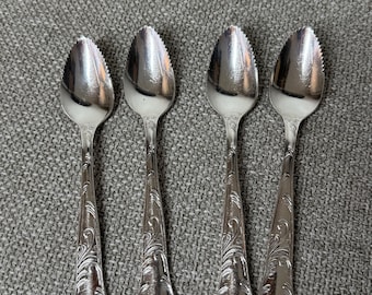 Vintage Silverplate Grapefruit Spoons Set Ornate Citrus Spoons Four Piece