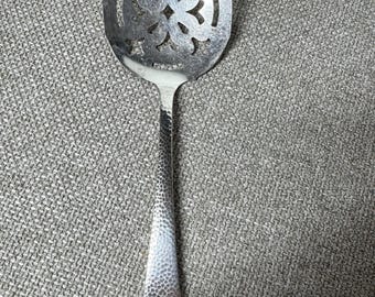 Vintage Barbour EPNS Pierced Serving Spoon Hammered Silverplate Flatware England