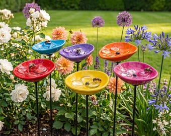 Stazione di abbeveraggio per api da giardino, decorazione francese da giardino fatta a mano, vaschetta per api in ceramica, mangiatoia per farfalle, regalo per la festa della mamma per gli impollinatori
