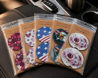 Custom Neoprene Car Coasters, Personalized Cup Holder Accessories, Upload Your Design (2 Pack)