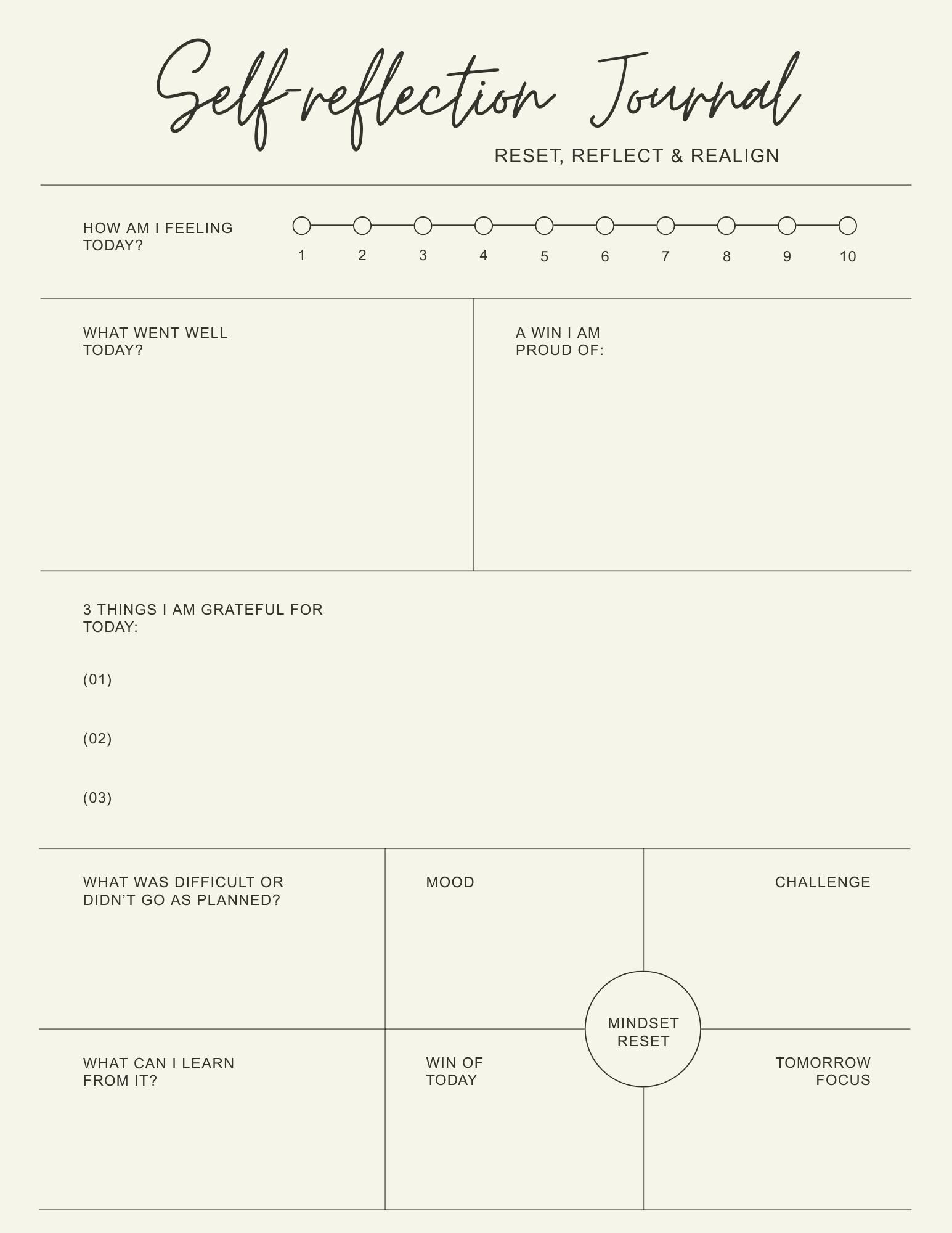 Self Reflection Journal Printable | Daily Reset Planner | Mental Health ...