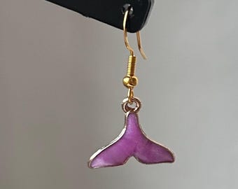 Whale tail dangle earrings, ocean charm, handmade, S925 silver hooks