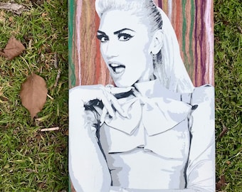 Gwen Stefani Stencil Art: Rainbow Drip Mahogany Wood Panel