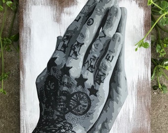 Praying Hands Tattoo Flash Art Print – Religious Old School Poster