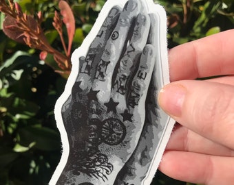Hopeful Tattooed Hands Sticker: Weatherproof Vinyl Decal