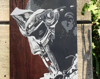 MF DOOM Tribute Art: Mahogany Wood Panel Spray Paint Portrait
