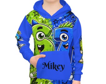 Cartoon Number 67 Characters Children's Hoodie | Personalized Name Pocket