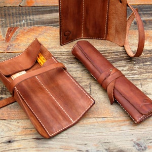 Personalized leather pencil case wrap, tool bag roll ,pencil organizer,tool organizer roll , makeup case, crazy horse leather, pen
