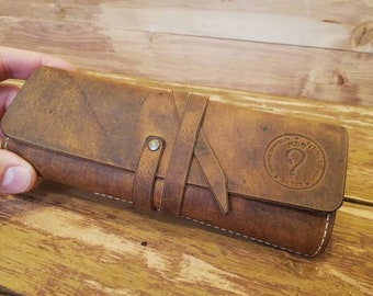 Personalized leather pencil case wrap, tool bag roll ,pencil organizer,tool organizer roll , makeup case,crazy horse leather