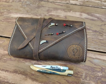 Personalized Leather Fly Fishing Wallet with Sheep skin -fishing wallets-fisherman gift-flies pouch-fly fishing gifts