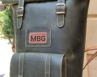 Personalized Lleather Rolltop Backpack, Mens Backpack, Leather Rucksack Men, Office Bag, Travel Bag