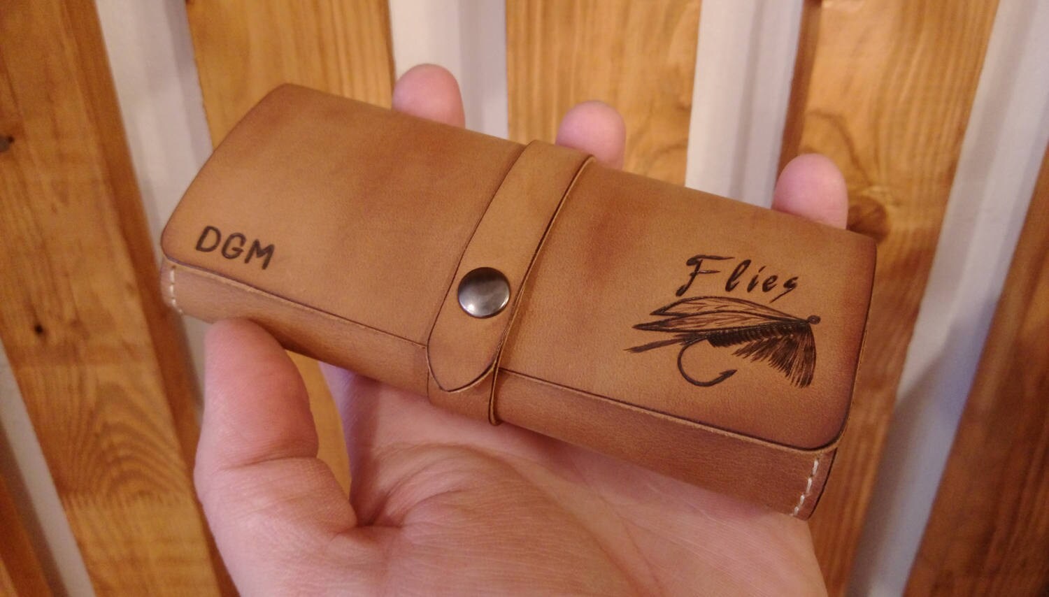 Leather Fly Fishing Wallet Personalized with Pyrography and Etsy