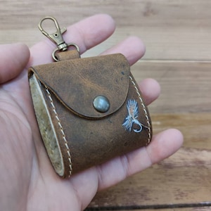 Cartera de cuero personalizada para pesca con mosca con piel de oveja - Carteras de pesca con mosca pintadas a mano personalizadas - Regalo para pescadores - Bolsa para moscas