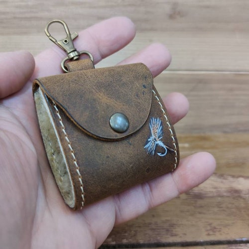 Personalized Leather Fly Fishing Wallet With Sheep Skin Etsy