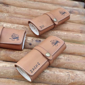 Cartera de cuero personalizada para pesca con mosca con piel de oveja - carteras de pesca - regalo para pescadores - bolsa para moscas - regalos para pesca con mosca