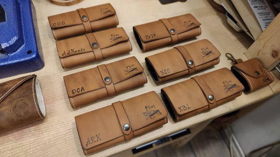 Personalized Leather Fly Fishing Wallet with Sheep skin -fishing wallets-fisherman gift-flies pouch-fly fishing gifts