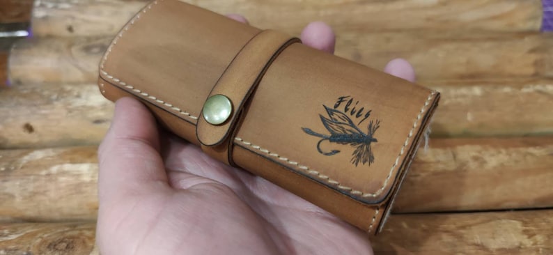 Personalized Leather Fly Fishing Wallet With Sheep Skin - Etsy