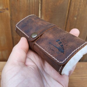 Personalized Leather Fly Fishing Wallet with Sheep skin -fishing wallets-fisherman gift-flies pouch-fly fishing gifts image 7