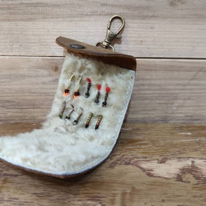 Cartera de cuero personalizada para pesca con mosca con piel de oveja - Carteras de pesca con mosca pintadas a mano personalizadas - Regalo para pescadores - Bolsa para moscas