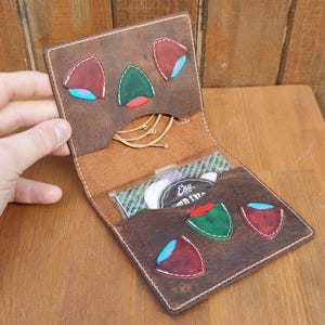 Personalized leather guitar pick and strings wallet , guitar pick holder,leather guitar pick case ,pouch,plectrum,pick,strings