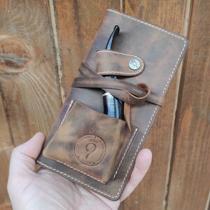 Personalized Leather Pipe & Tobacco Pouch -Leather Pipe Roll -Leather Pipe Bag -Leather Pipe Case - Leather Pipe holder -Tooled pipe pouch