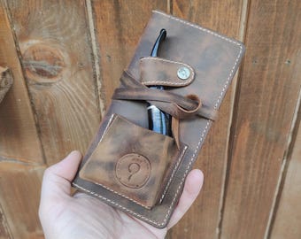 Bolsa de cuero personalizada para pipas y tabaco - Estuche de cuero para pipas - Bolsa de cuero para pipas - Estuche de cuero para pipas - Soporte de cuero para pipas - Bolsa para pipas con herramientas