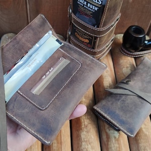 Personalized custom Initials - Hand made leather Tobacco Pouch - Crazy Horse Leather