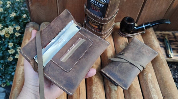 Personalized Custom Initials - Hand Made Leather Tobacco Pouch - Crazy  Horse Leather