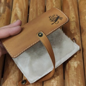 Personalized Leather Fly Fishing Wallet with Sheep skin fishing wallets-fisherman gift-flies pouch-fly fishing gifts image 6