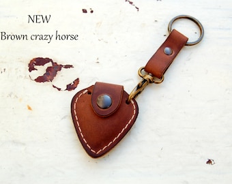 Personalized leather guitar pick holder with Initials and  keychain - fathers day gift