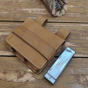 Personalized Leather harmonica case for three 10 hole diatonic harmonica