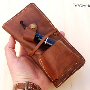 Personalized Leather Pipe & Tobacco Pouch - Leather Pipe Roll-leather Pipe Bag - Leather Pipe Case - Leather Pipe Holder - Tooled Pipe pouch