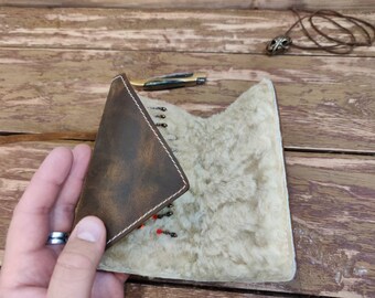 Portefeuille Vintage Pêche à La Mouche – Toile Et Cuir + 43 Mouches Mer/truite