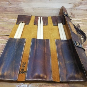 Personalized leather drumstick bag,  drumstick holder,leather  drumstick case ,pouch,drummer, drumsticks, percussion,gift for drummer,rock